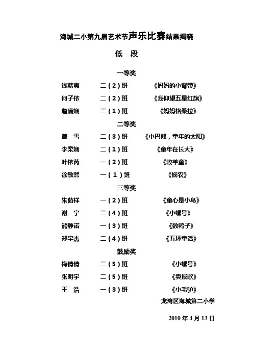 海城二小第九届艺术节声乐比赛结果揭晓.