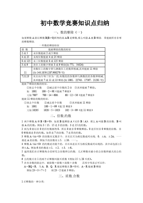 初中数学竞赛知识点归纳