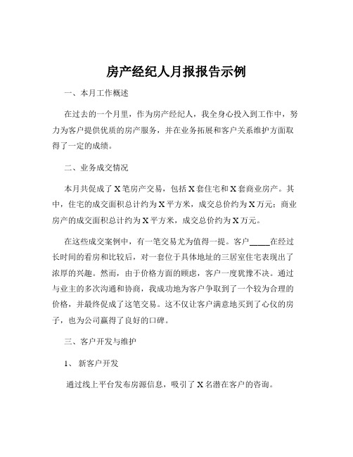 房产经纪人月报报告示例