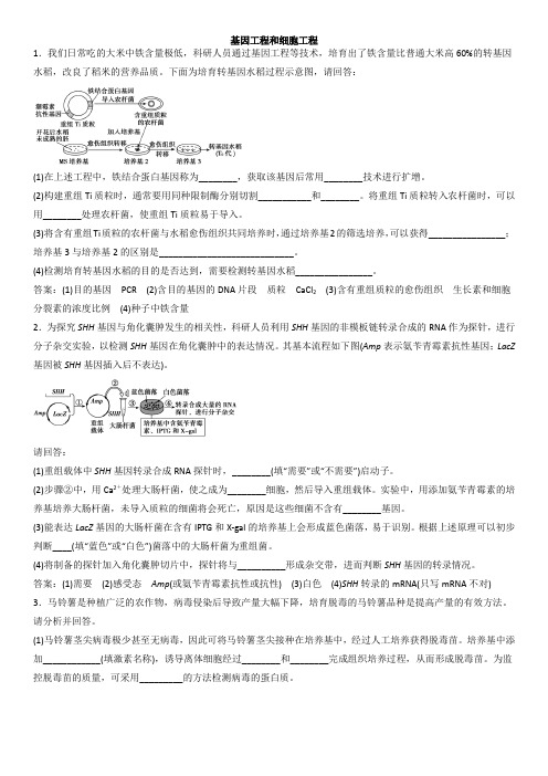 高考生物专题专练：基因工程和细胞工程