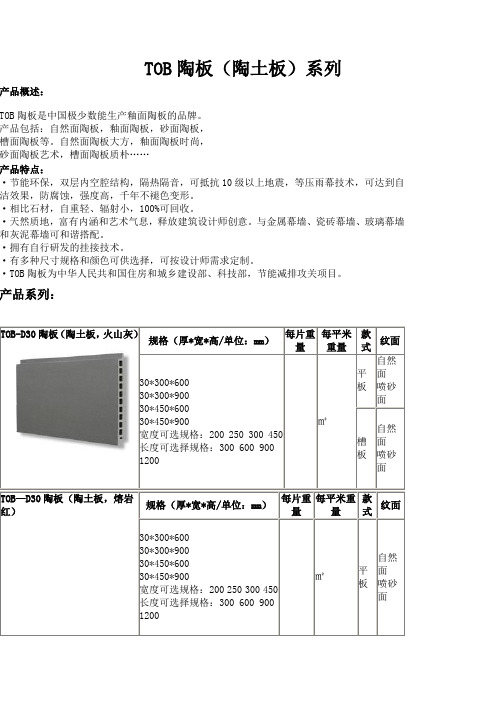 TOB陶板参数