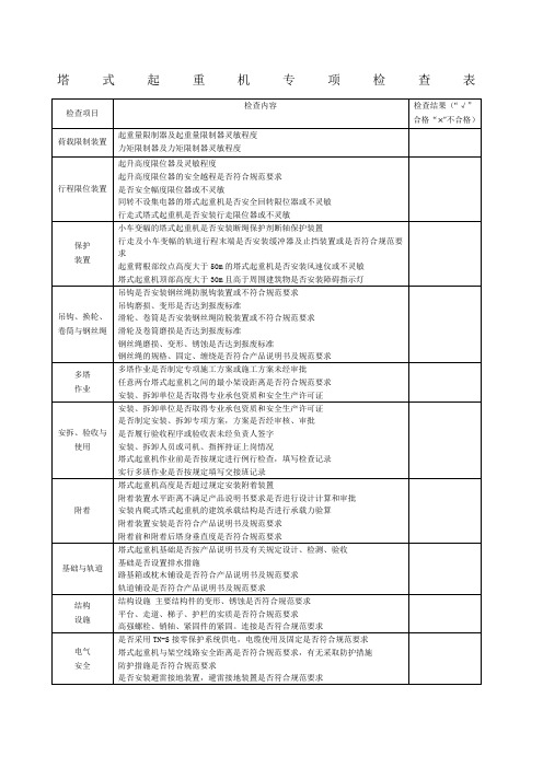 塔式起重机专项检查表