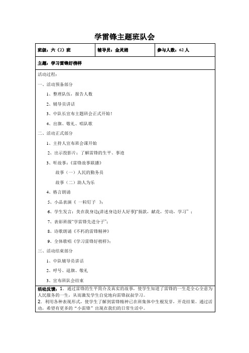 学雷锋主题队会表格