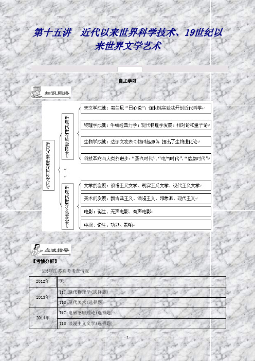 高考历史总复习二轮提优导学(江苏专用)第十五讲 近代以来世界科学技术、19世纪以来世界文学艺术20_【自