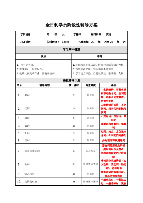 人教版初中英语辅导计划(二轮复习)