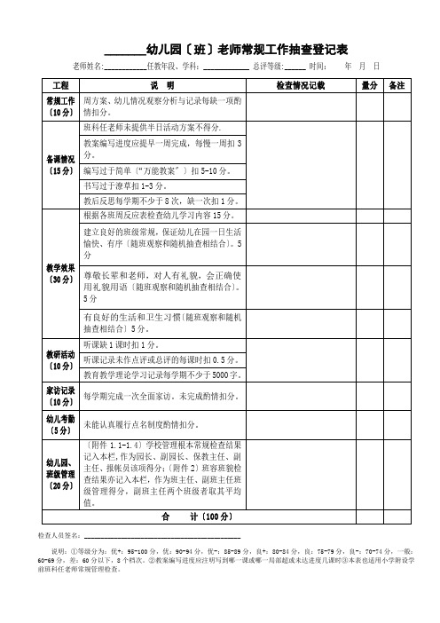 幼儿园常规工作检查表