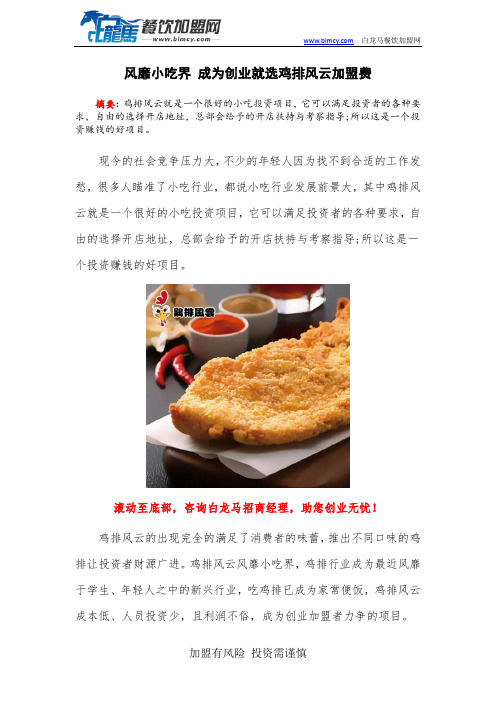 风靡小吃界 成为创业就选鸡排风云加盟费