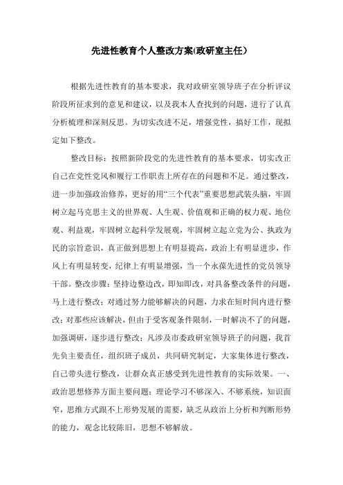 先进性教育个人整改方案(政研室主任).doc