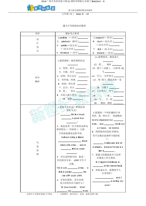 2016广西中考英语复习第21课时外研版九年级下Modules4～6