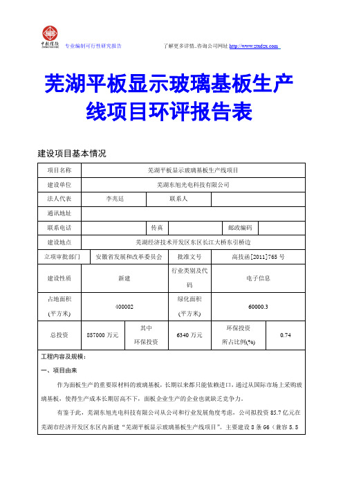 芜湖平板显示玻璃基板生产线项目环评报告表