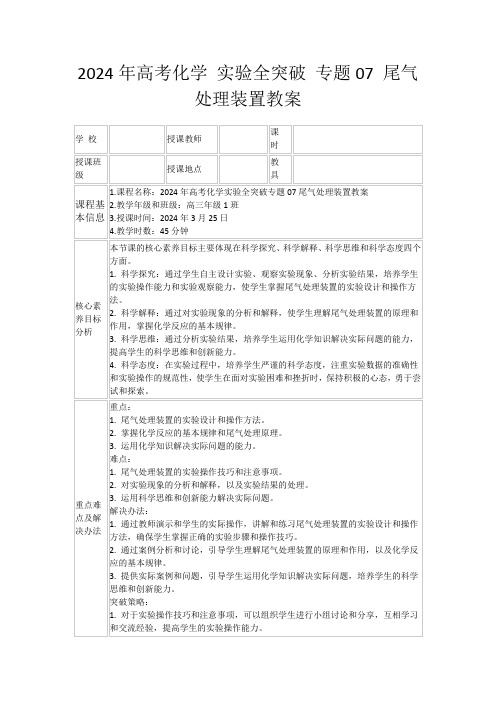 2024年高考化学实验全突破专题07尾气处理装置教案