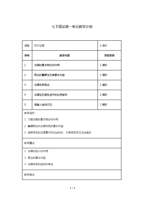 七下道法第一单元教学计划