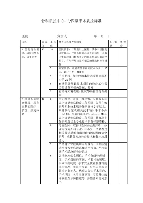 骨科三四级手术质控标准