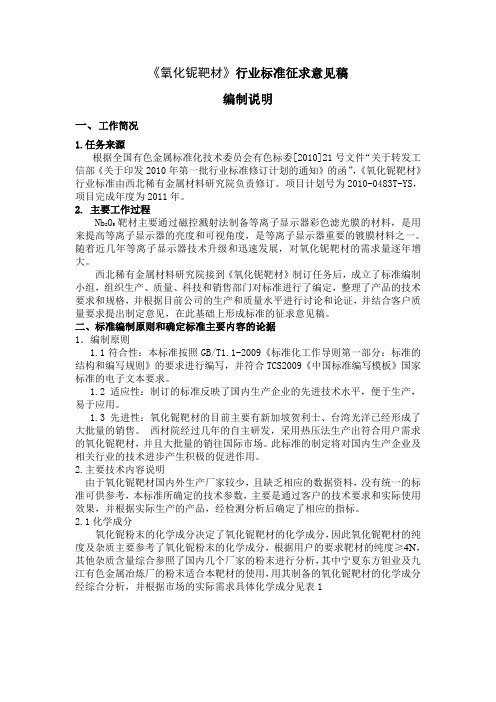 氧化铌靶材行业标准征求意见稿