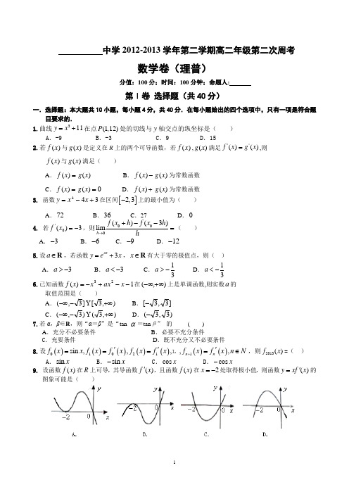 高二(下)周考(2) 数学理科导数部分