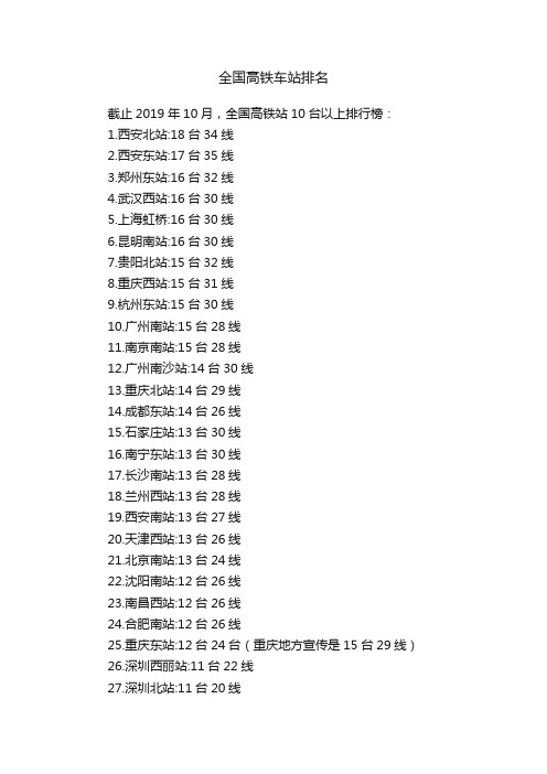 全国高铁车站排名