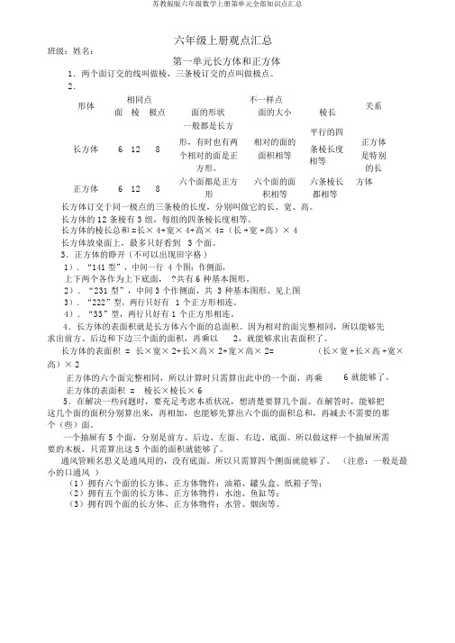 苏教版版六年级数学上册第单元全部知识点汇总