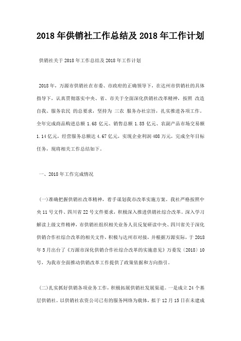 供销社工作总结及工作计划