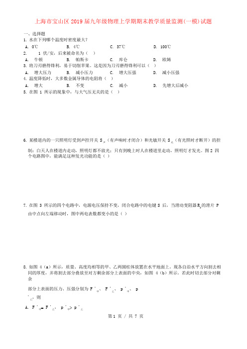 上海市宝山区2019届九年级物理上学期期末教学质量监测(一模)试题