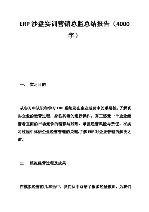 ERP沙盘实训营销总监总结报告(4000字)