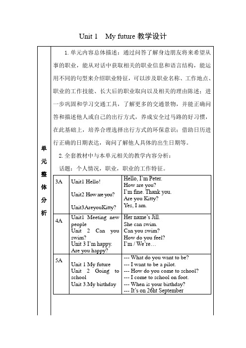 沪教版小学五年级英语上册Unit1 My future 教案