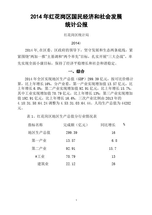 2014年红花岗区国民经济和社会发展