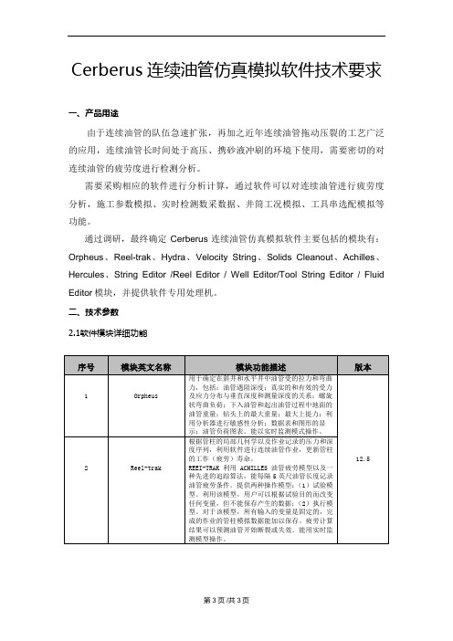 Cerberus连续油管仿真模拟软件技术要求