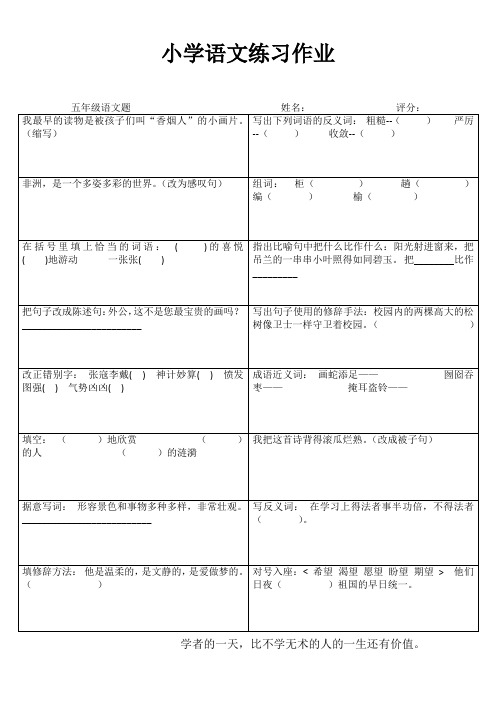 小学语文课堂自评练习I (100)