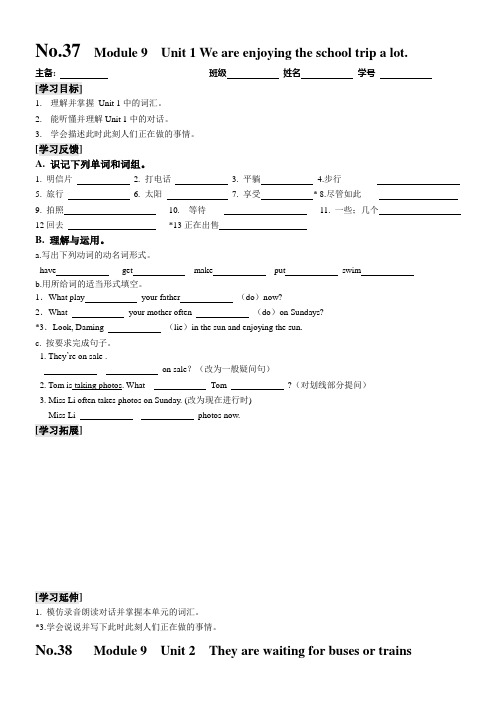 外研版七年级英语上册作业题导学案 Module 9