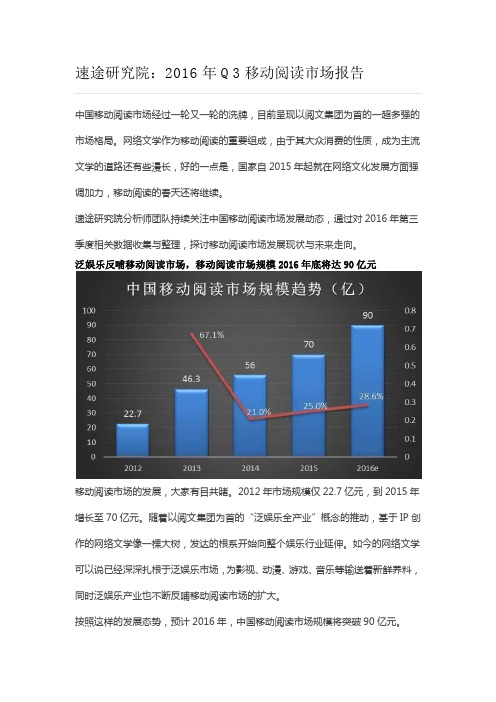 速途研究院：2016年Q3移动阅读市场报告