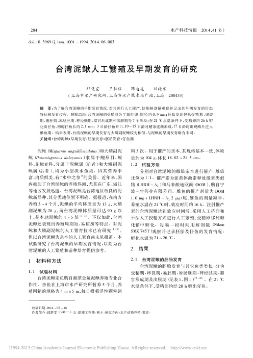 台湾泥鳅人工繁殖及早期发育的研究