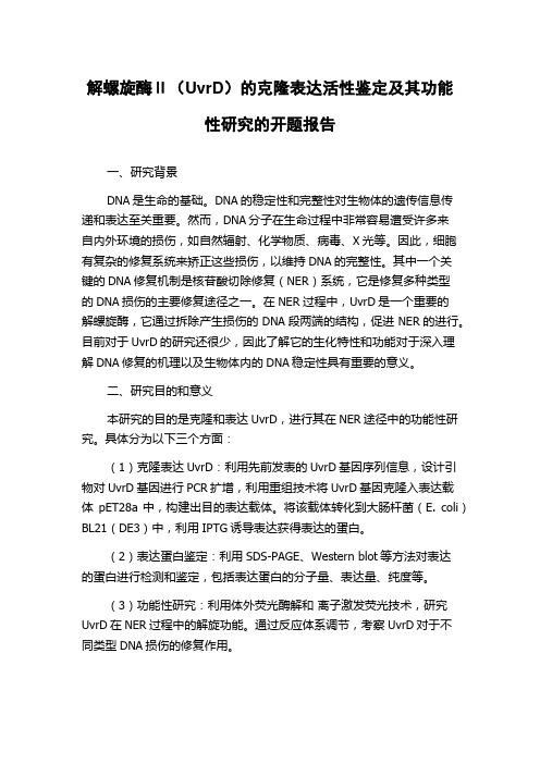 解螺旋酶Ⅱ(UvrD)的克隆表达活性鉴定及其功能性研究的开题报告