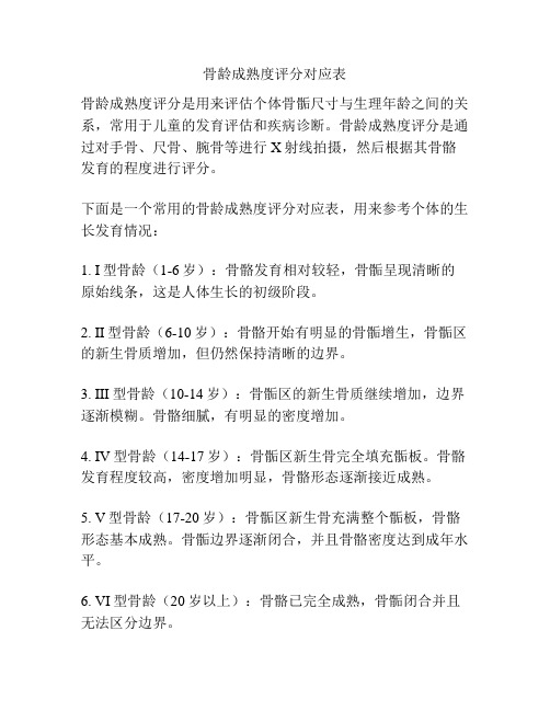 骨龄成熟度评分对应表