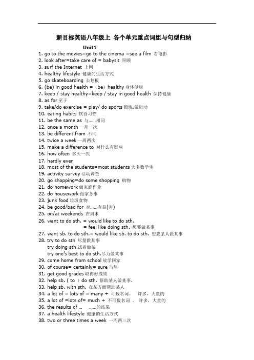 新目标英语八年级上册Unit 1-6单元重点词组与句型归纳整理