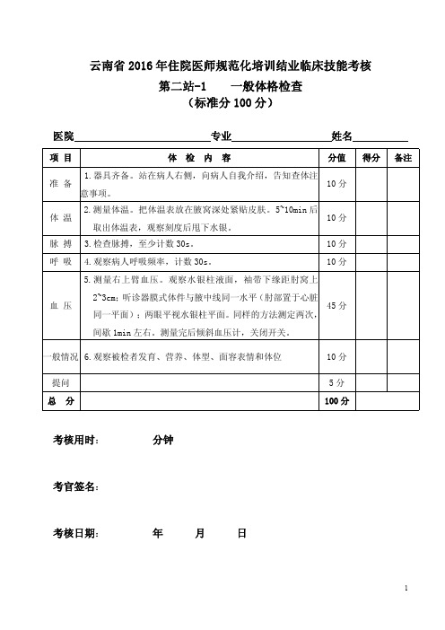 住院医师规培考试结业：体格检查-1一般体格检查考核评分标准