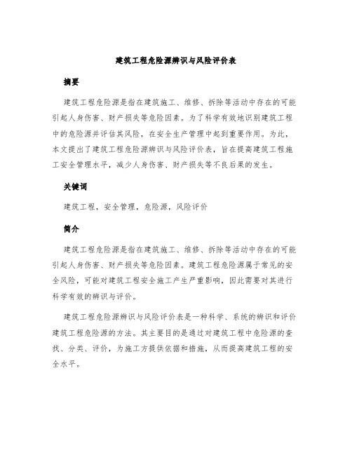 建筑工程危险源辨识与风险评价表