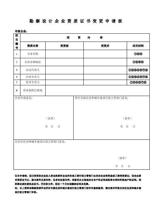 勘察设计企业资质证书变更申请表doc