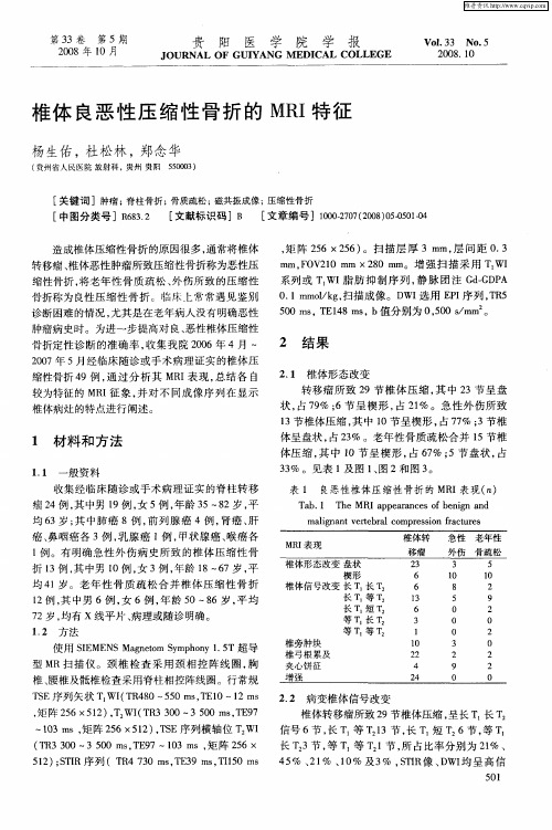 椎体良恶性压缩性骨折的MRI特征