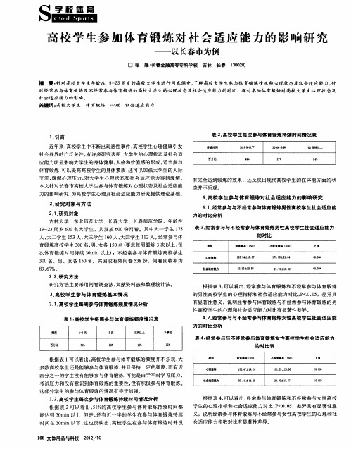 高校学生参加体育锻炼对社会适应能力的影响研究——以长春市为例