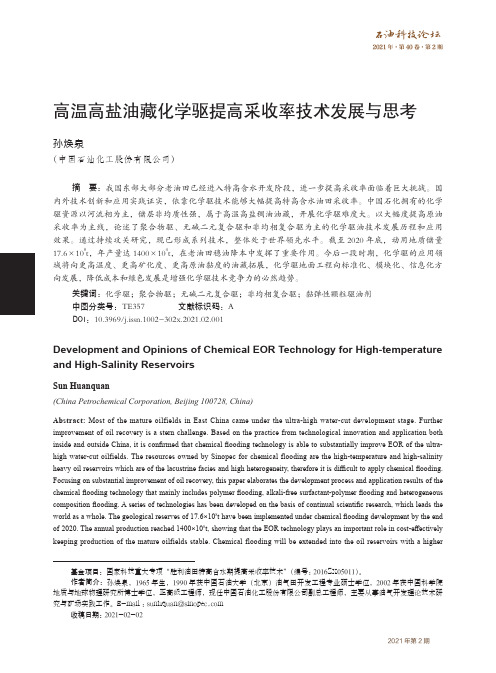 高温高盐油藏化学驱提高采收率技术发展与思考