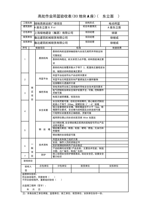 高处作业吊篮验收表