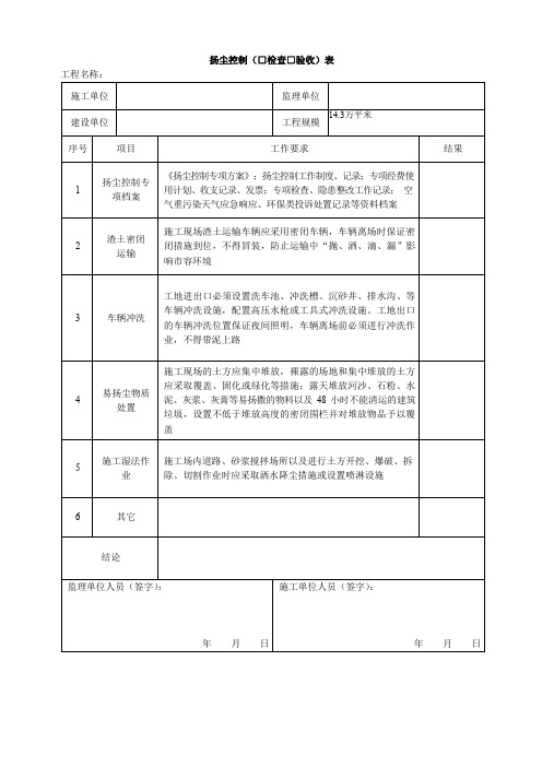 扬尘控制(□检查□验收)表