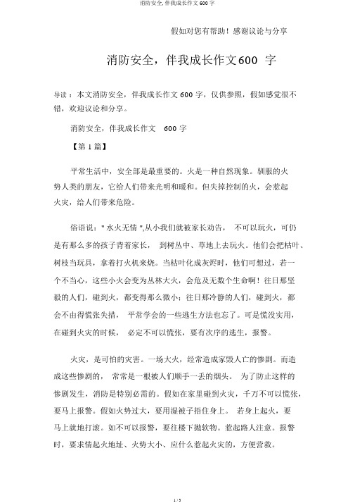 消防安全,伴我成长作文600字