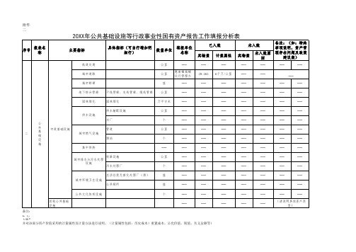 20XX年度公共基础设施等行政事业性国有资产报告工作填报分析表