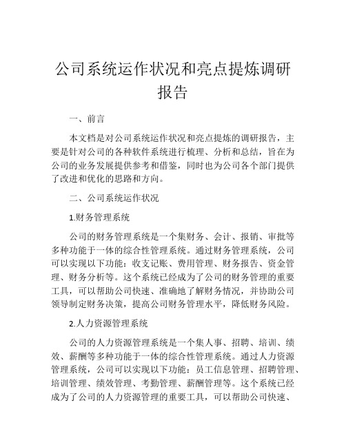 公司系统运作状况和亮点提炼调研报告