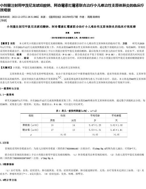 小剂量注射用甲泼尼龙琥珀酸钠、阿奇霉素红霉素联合治疗小儿难治性支原体肺炎的临床疗效观察