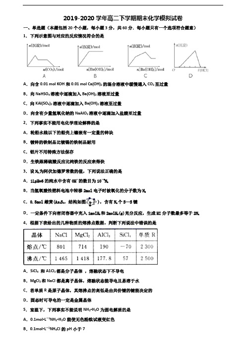 2020四川省绵阳市高二化学下学期期末统考试题