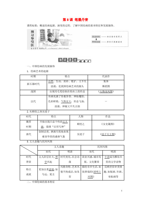 2018_2019学年高中历史第二单元中国古代文艺长廊第8课笔墨丹青教案含解析