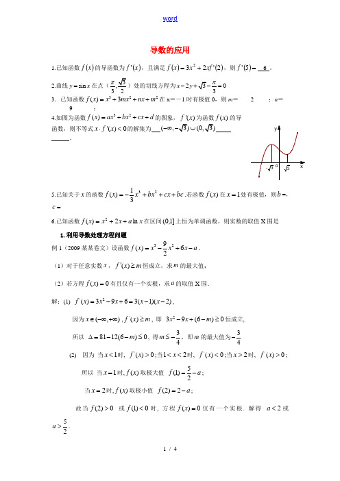 高考数学一轮复习之导数的应用 苏教版