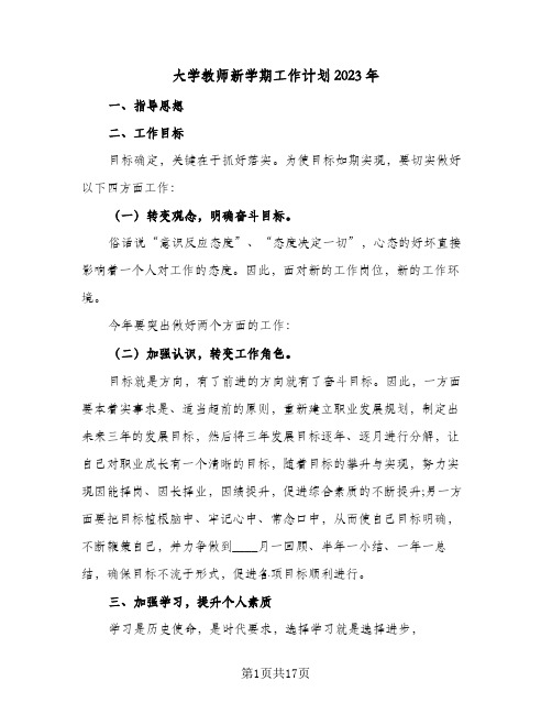 大学教师新学期工作计划2023年(六篇)